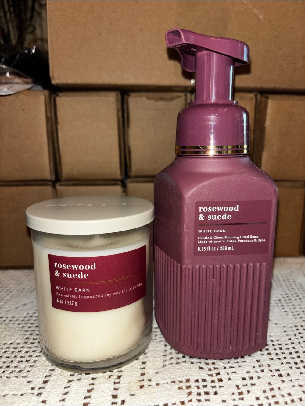 (2026) White Barn Rosewood & Suede Foaming Hand Soap and Candle Duo - Deep Rose